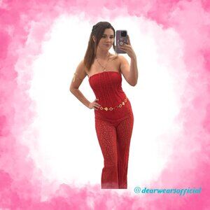 Fashion Nova Red Lorena Lace Jumpsuit